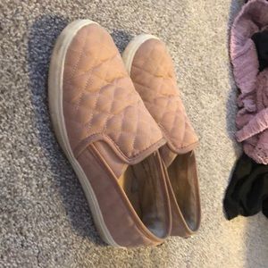 pink quilted slip ons